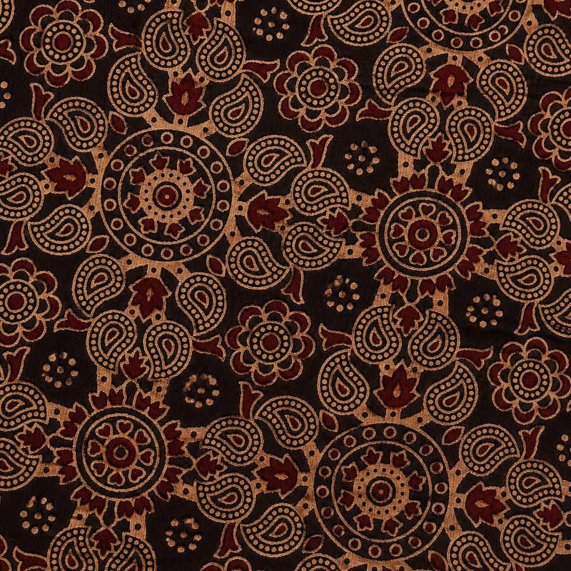 Ajrakh Brown hand block-printed fabric