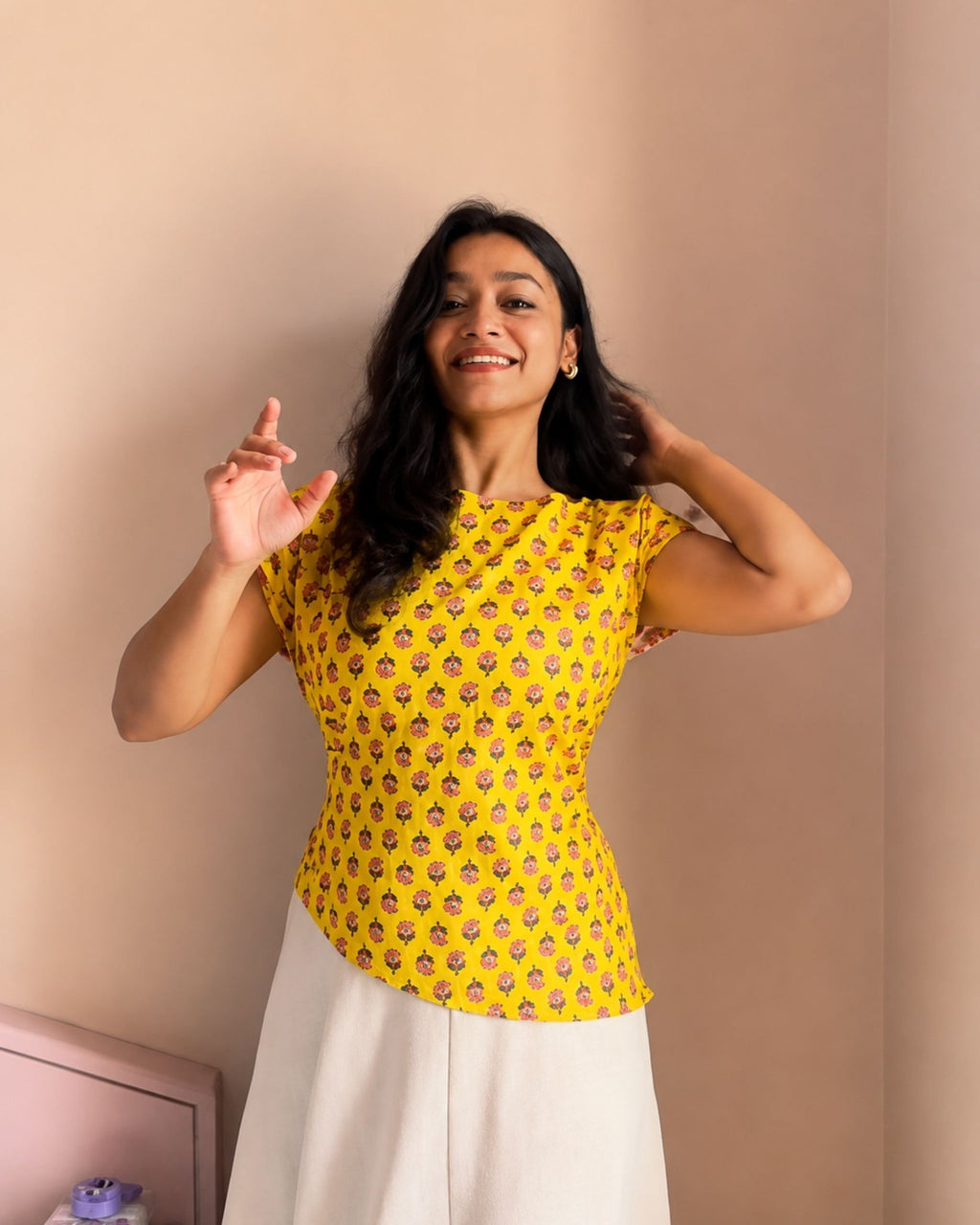 Assymetrical Top in Pink-Yellow, view 2