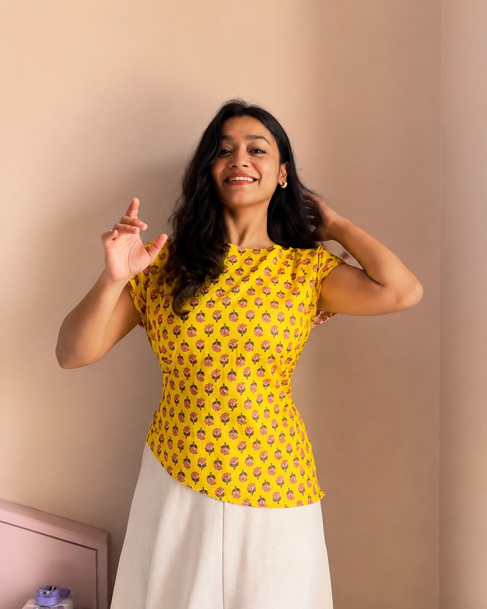 Assymetrical Top in Pink-Yellow, view 2
