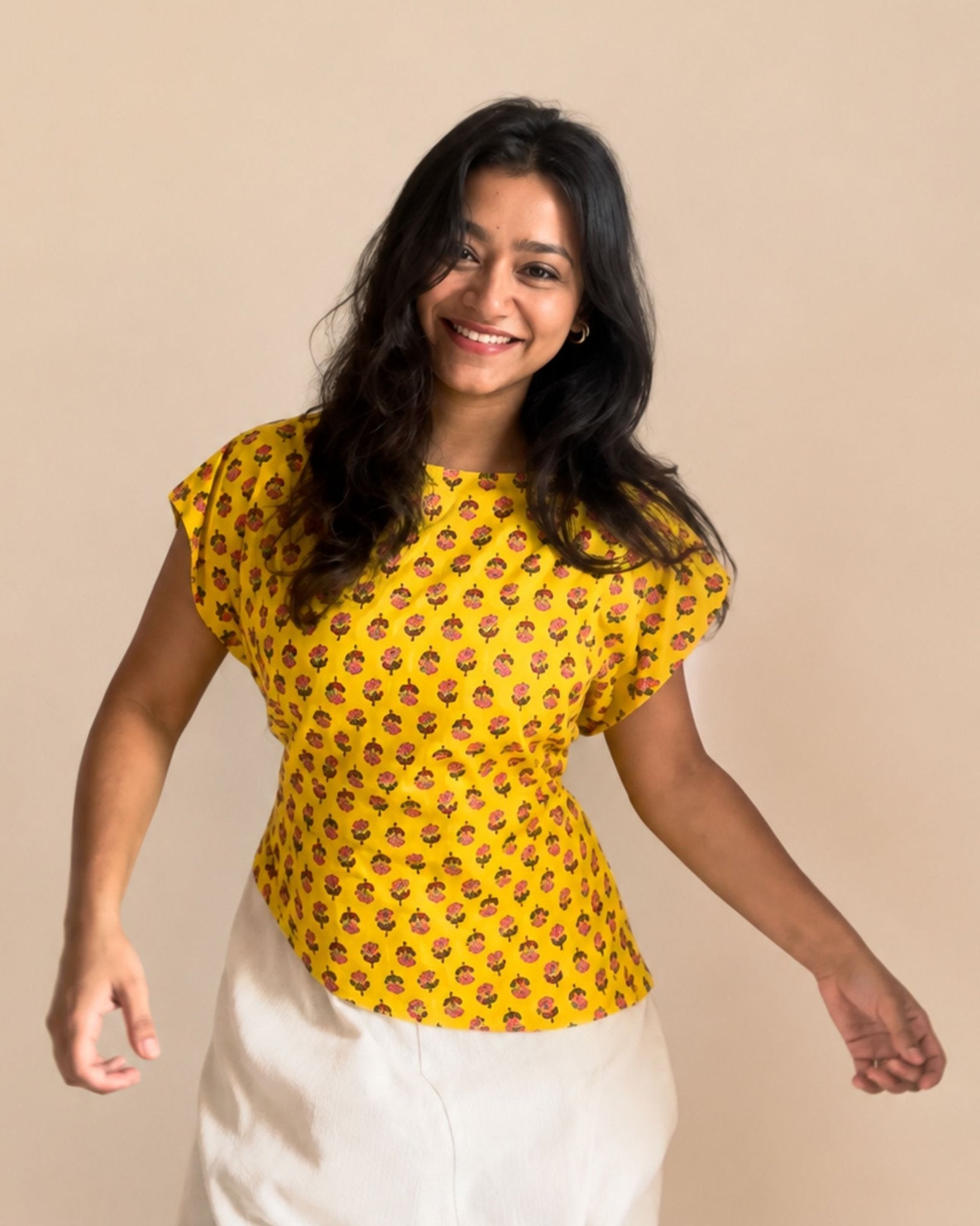 Assymetrical Top in Pink-Yellow, view 3
