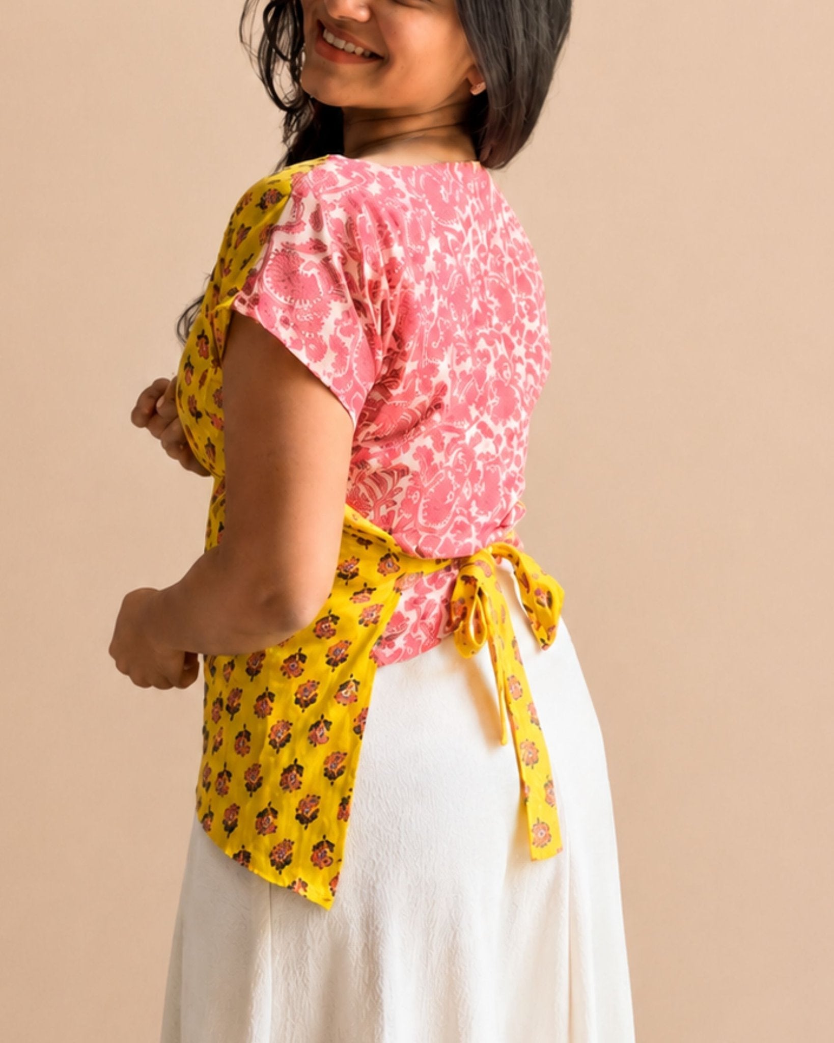 Assymetrical Top in Pink-Yellow, view 4
