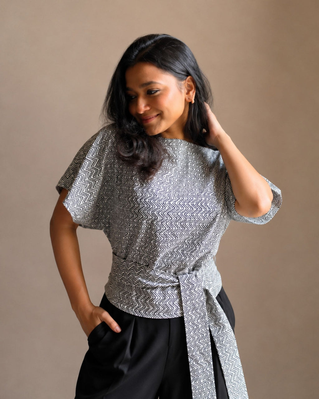 Blue-White Checkered Top, view 2