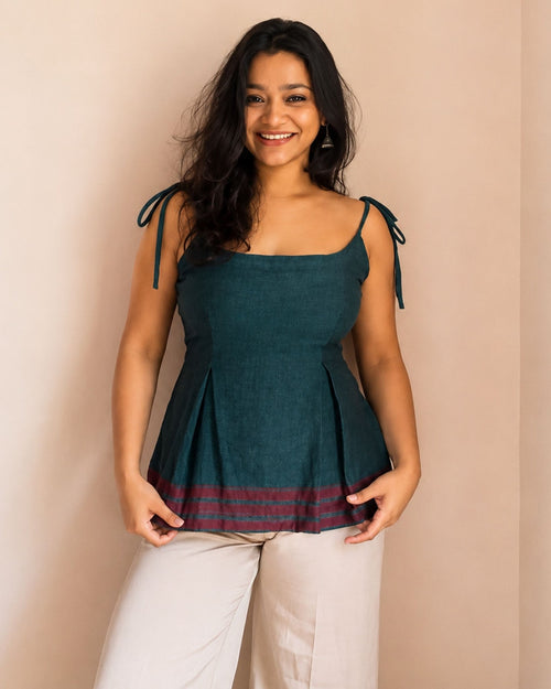 Gamcha Top in Green, view 2