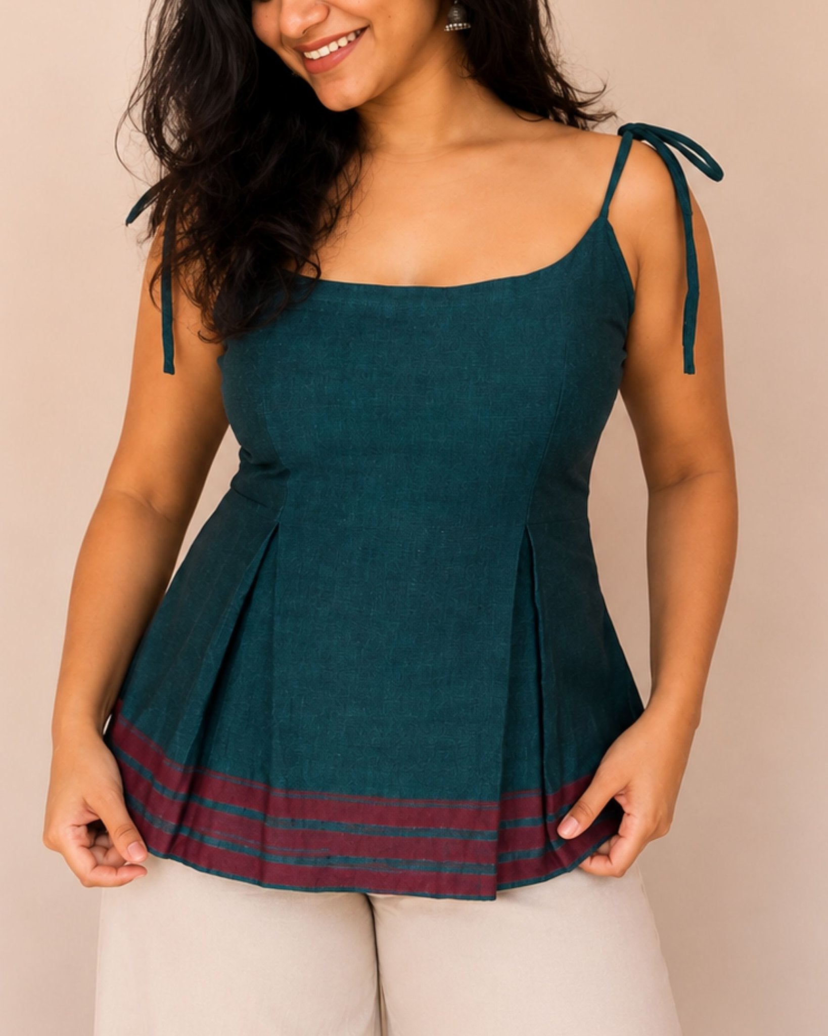 Gamcha Top in Green, view 3