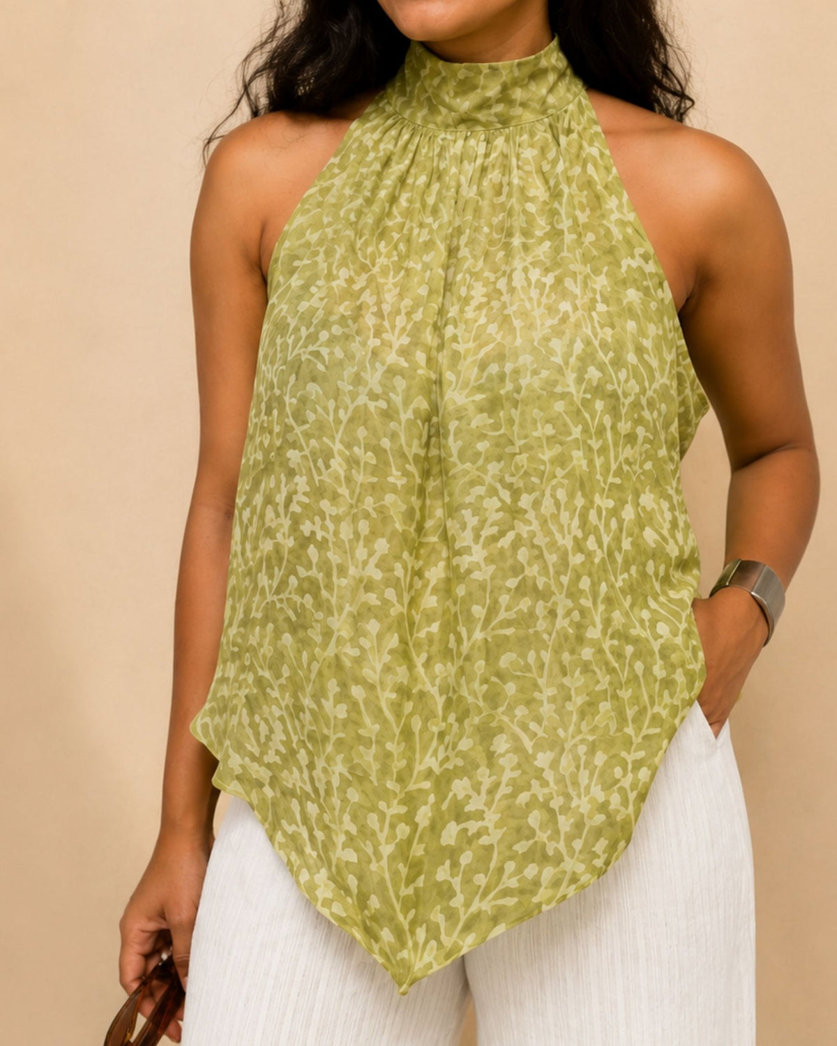 Halter Top in Green, view 4