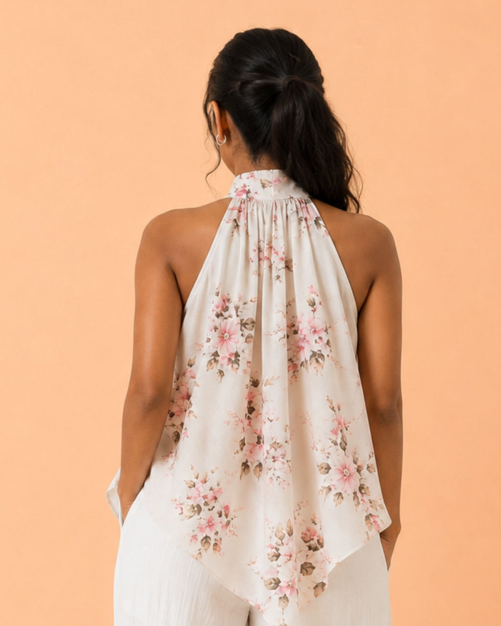 Halter Top In White, view 4
